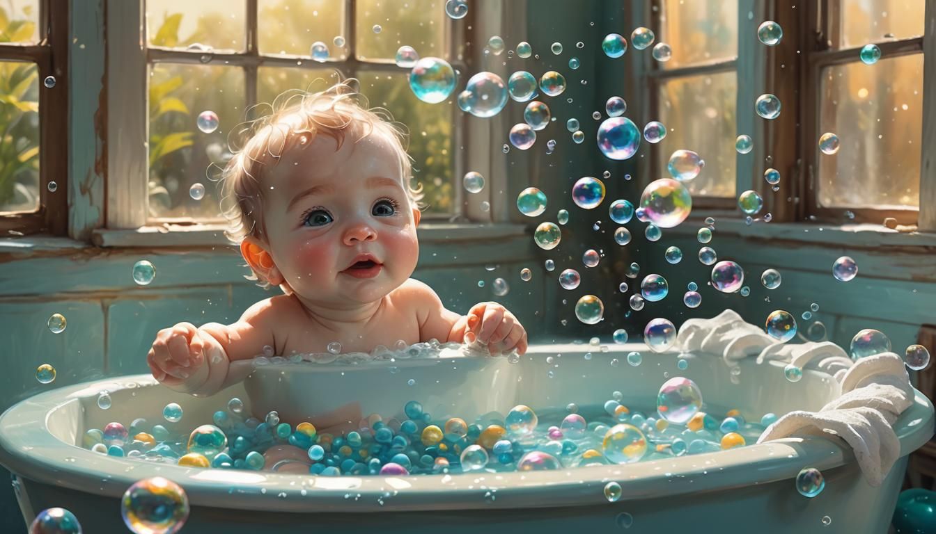 Pastel-Colored Baby Basks in Tub with Turquoise Fish
