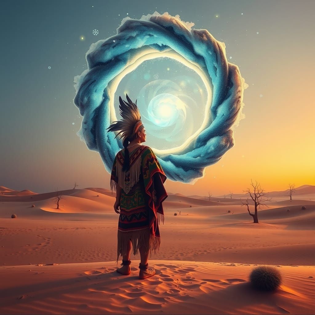 Ancient Shaman Contemplates otherworldly Portal in Desert Tw...