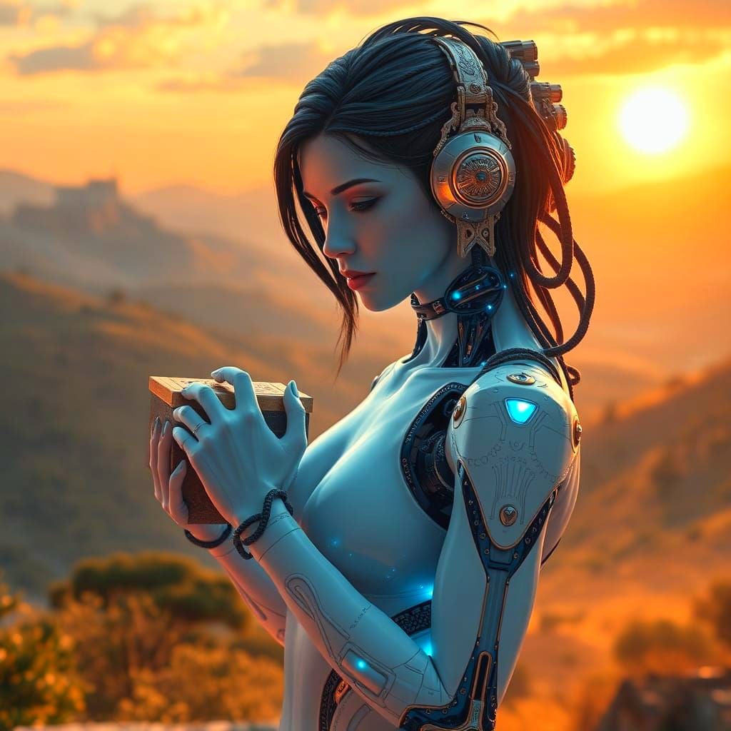 Cyborg Contemplates Opening Box of Evils in Ancient Greek La...