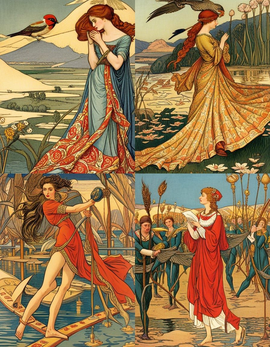 Walter Crane-Inspired Watercolor Illustration