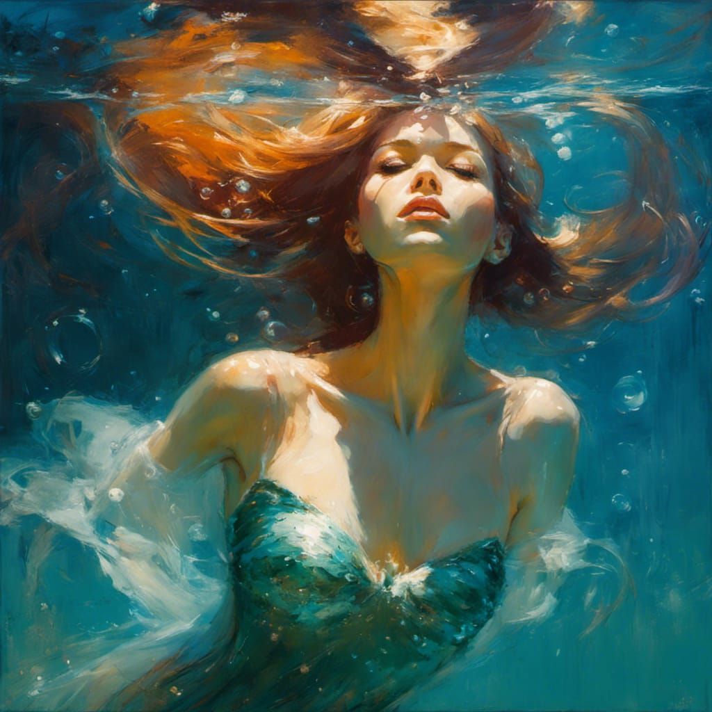 Sensual Mermaid Submerged in Oceanic Abundance