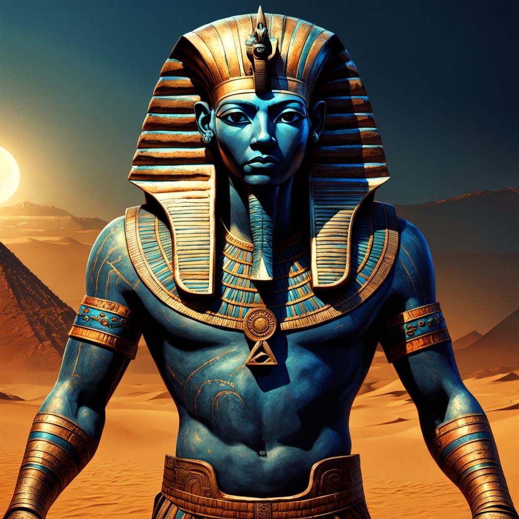 Pharaoh with Fiery Mummies in Egyptian Hieroglyphic Illustra...