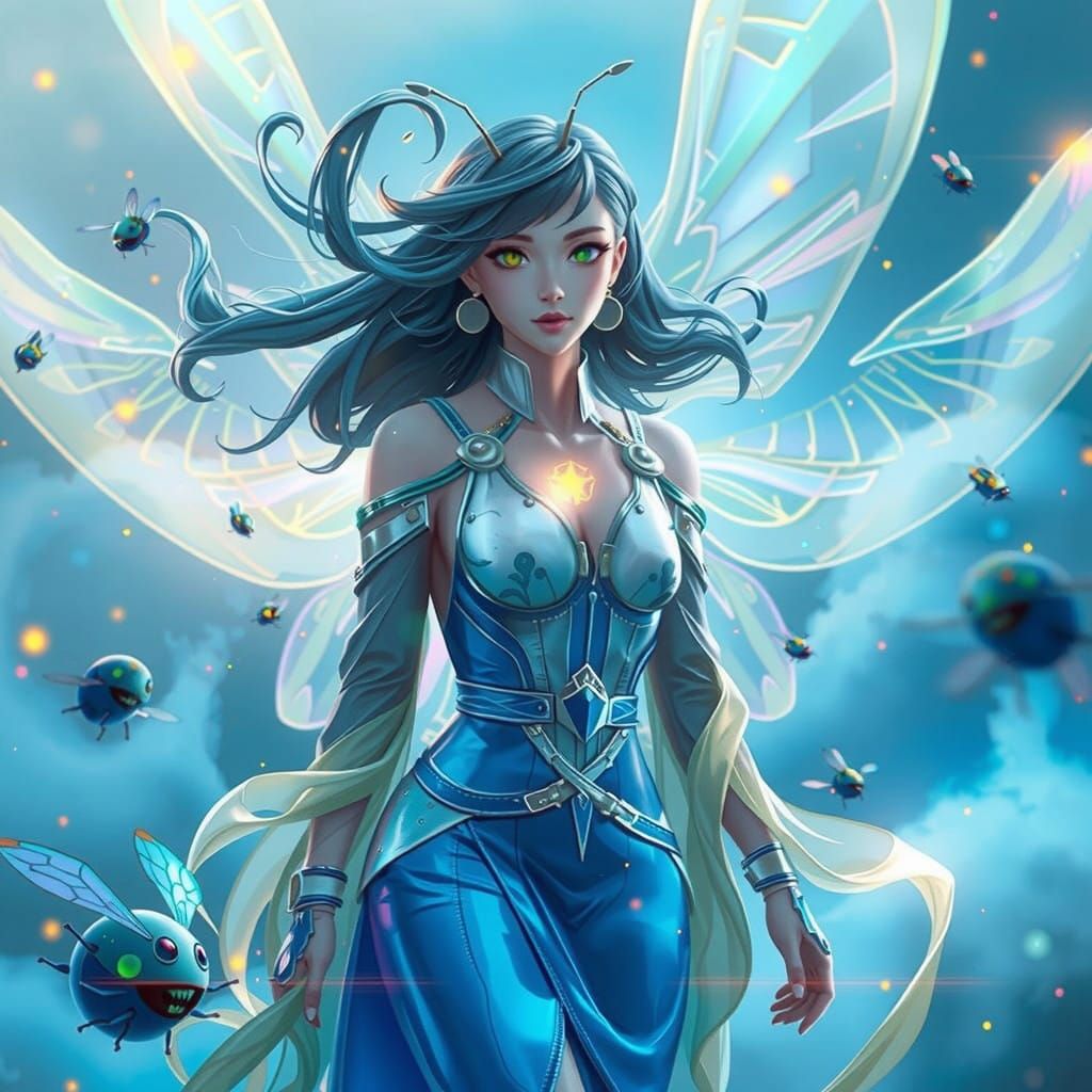 Heroic Firefly Soars Amidst Magical Flame and Firefly Swarm ...