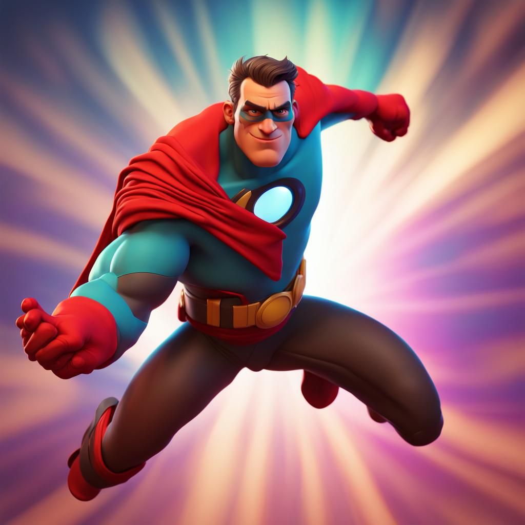 Dynamic Superhero Hero with Radiant Ray Powers in a Vibrant...