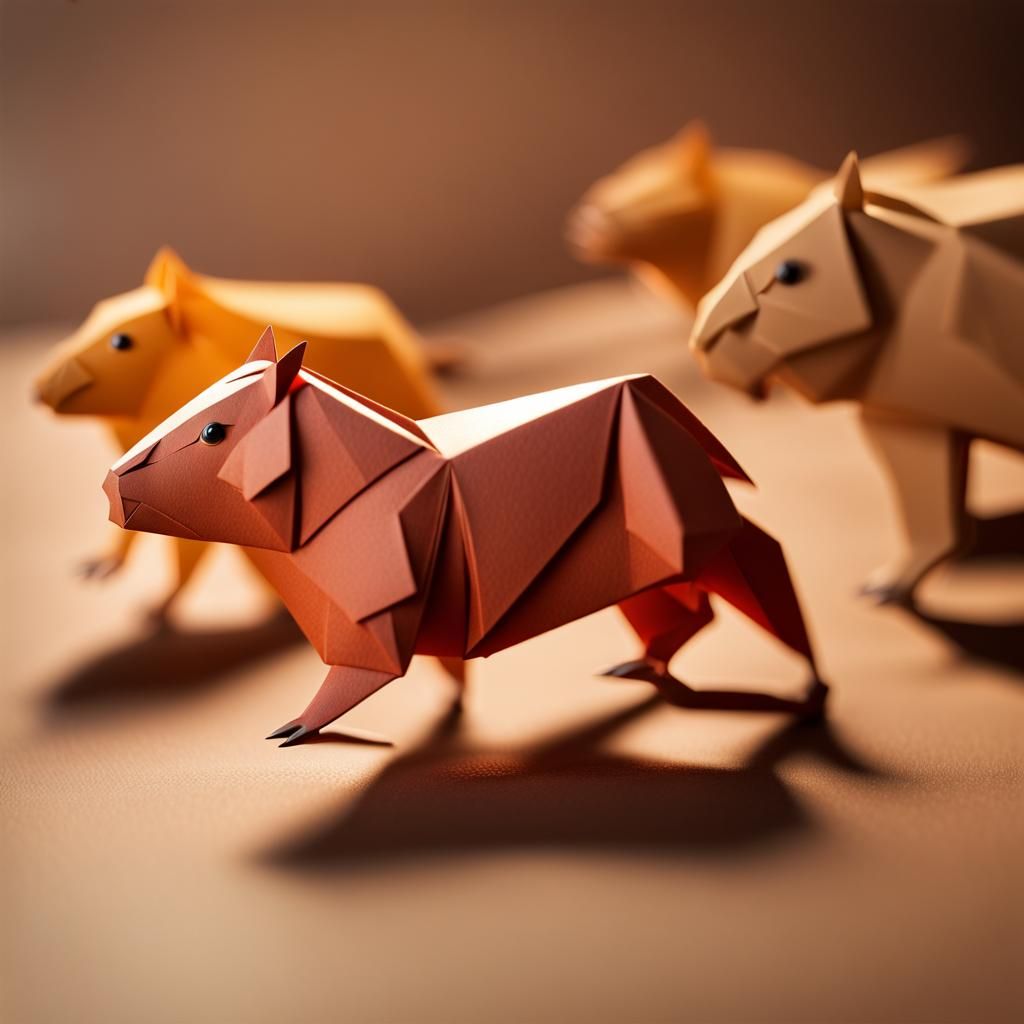 Origami Capibara in Papercraft Style