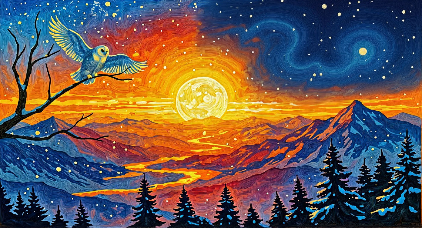 Snowy Owl Glides Under Luminous Moonlit Sky
