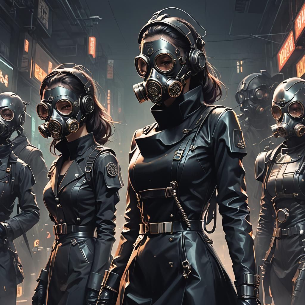 Gasmask  women in elegant dark design inspires world war 2, ...
