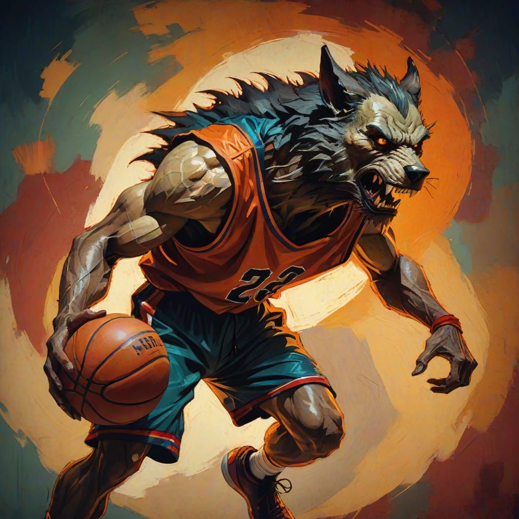 Werewolf Basketball Player in Expressionist Style