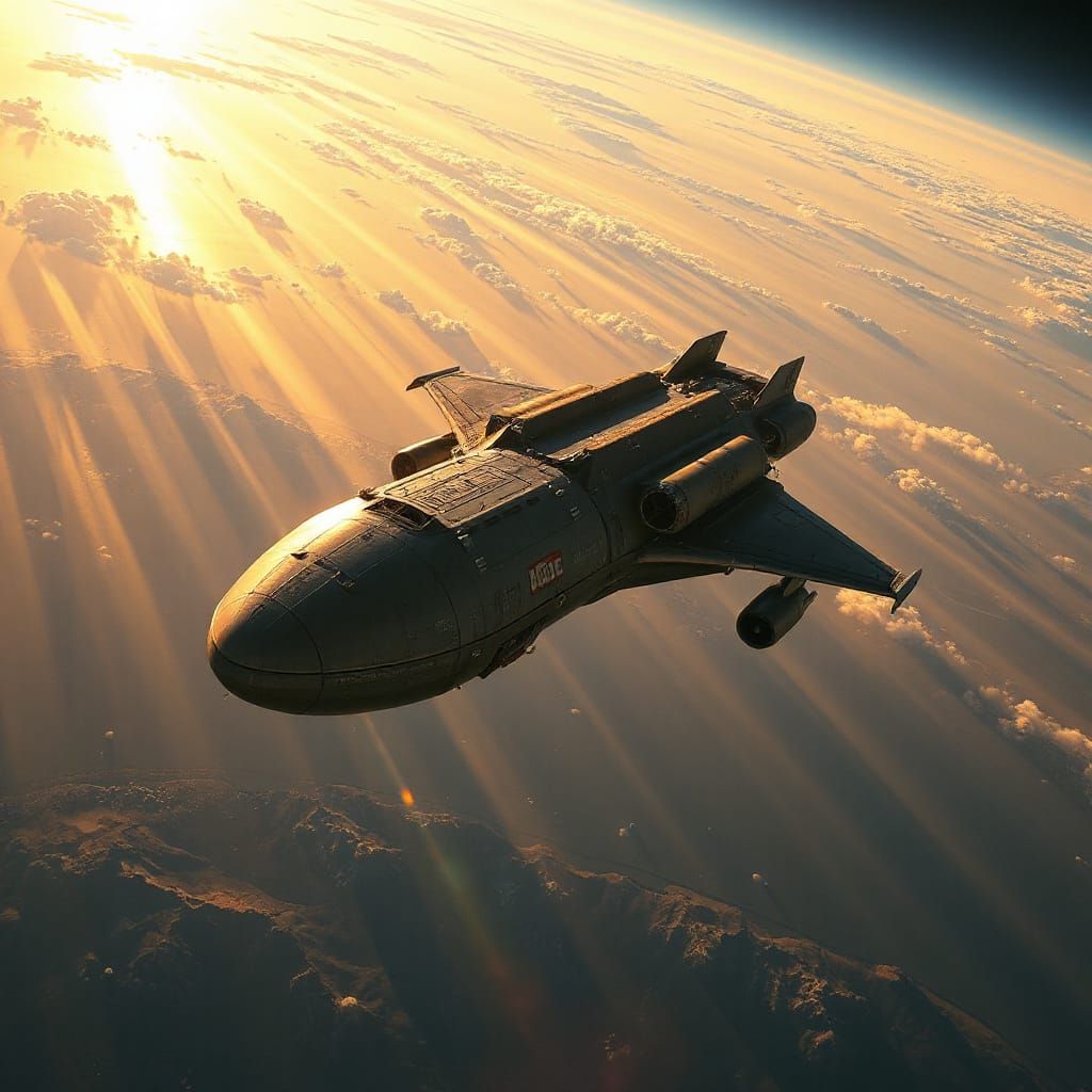 Cargo Spaceship Ascends Through Atmosphere in Photorealistic...