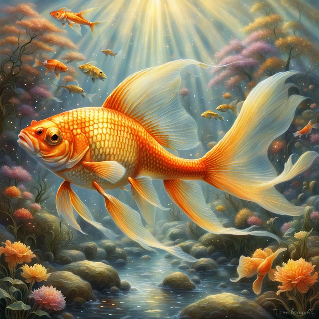 Vibrant Gold Fish in Radiant Ethereal Light