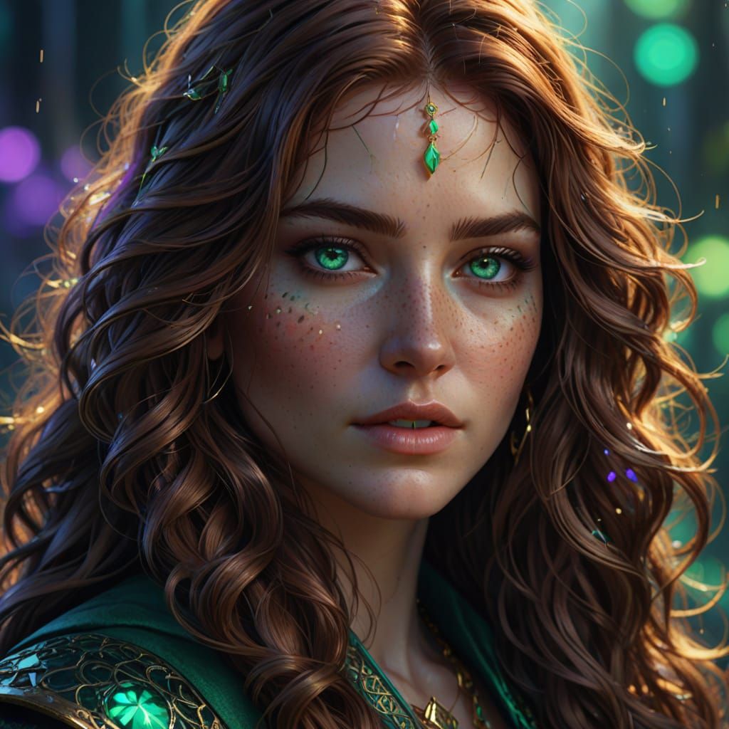Emerald-Eyed Girl Portrait in Fantasy Digital Art