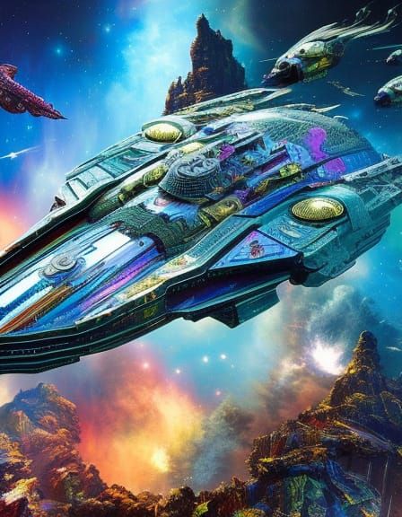 Surreal Spaceship Explodes into Vibrant Fractal Iridescence...