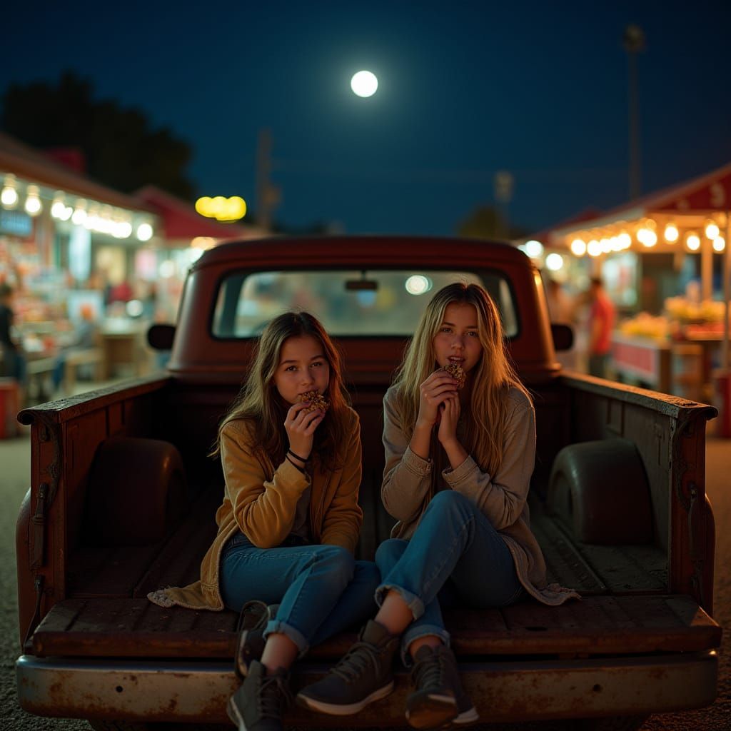 Teen Girls Enjoy Carnitas at Night Farmer's Market