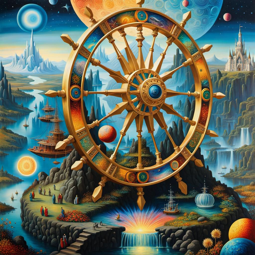 Cosmic Wheel of Fortune in Surrealist Style