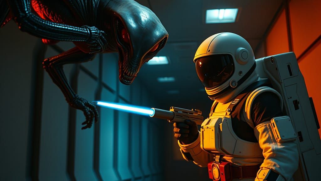 Menacing Alien Confrontation in Biomechanical Sci-Fi