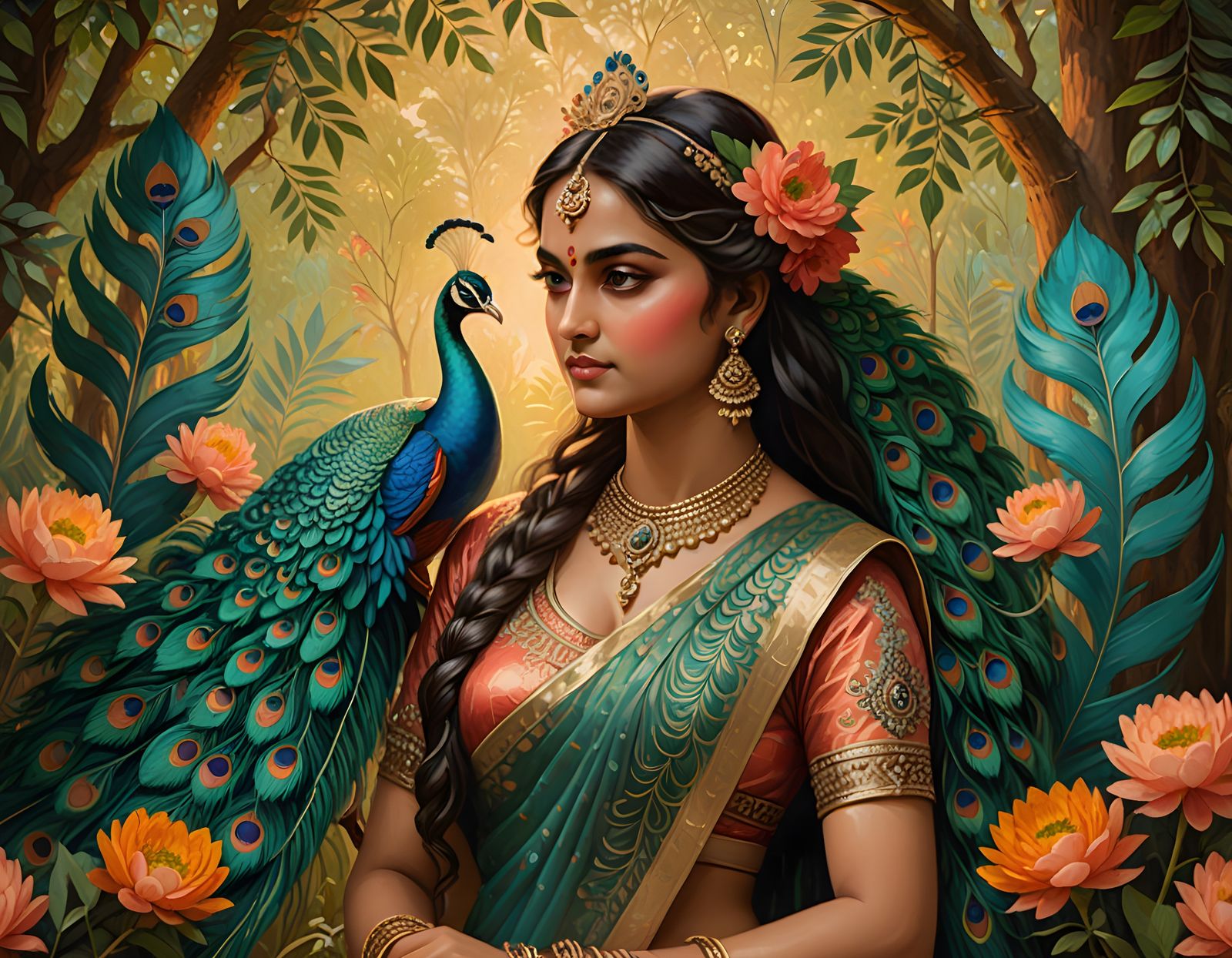 Goddess of Serenity in a Tropical Paradise, Traditional Indi...