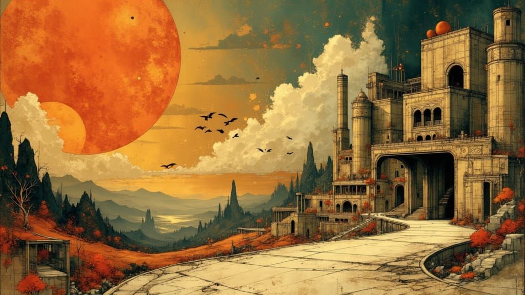 Offworld Space Mining Town in Gritty Noir Style