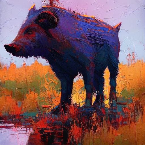Wild Boar Painting in Earthy Tones