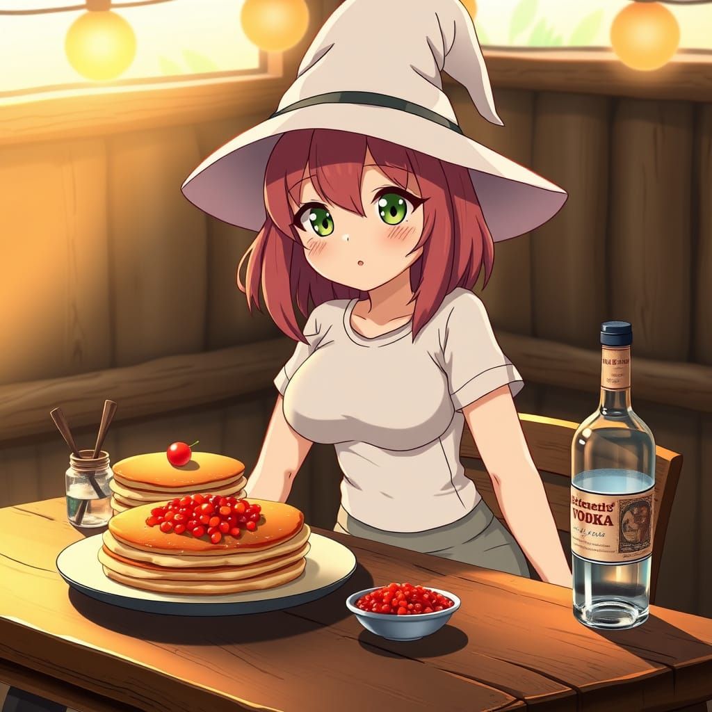 Whimsical Anime Witch in Warm Ambiance