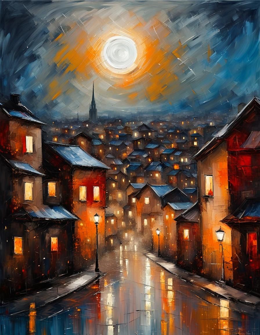 Vibrant Panoramic Night Scene with Expressive Brushstrokes