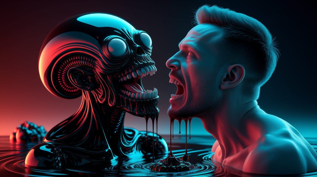 Cosmic Horror Alien Emerges from Human Mouth in Vivid, Haunt...