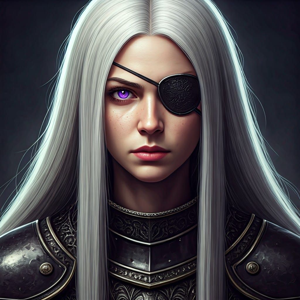 Elegant One-Eyed Warrior Princess in Byzantine Black Armor