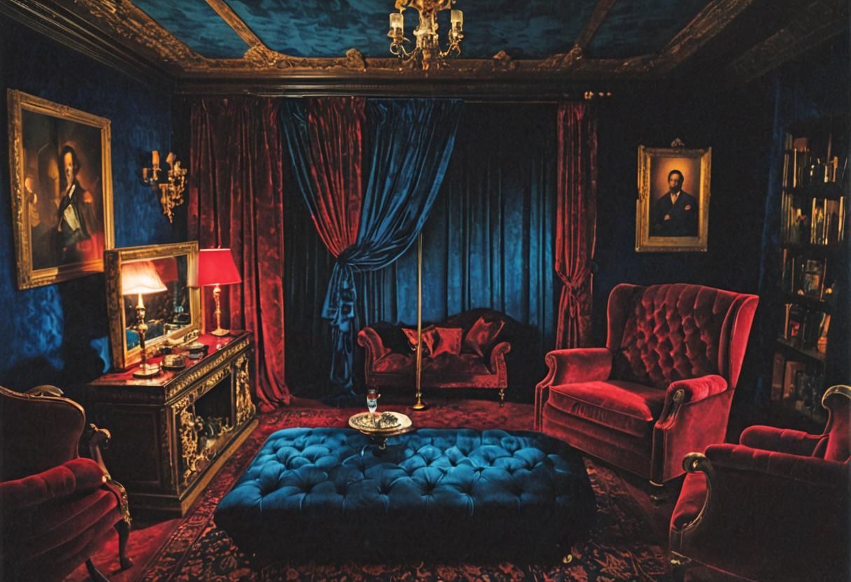 Luxurious Velvet Oasis in Deep Blues and Reds