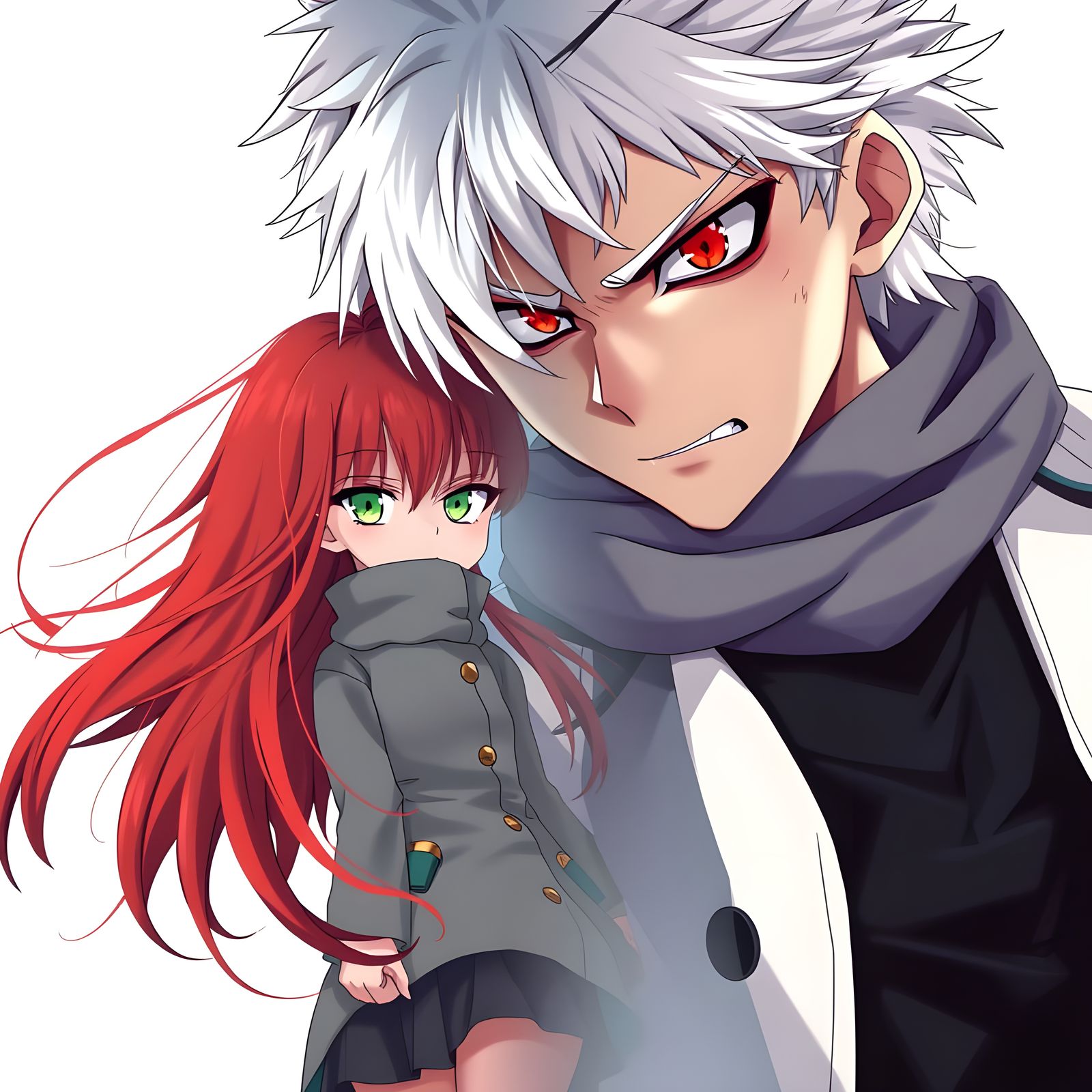 Fierce Figure in White, Confronting a Red-Haired Beauty in a...