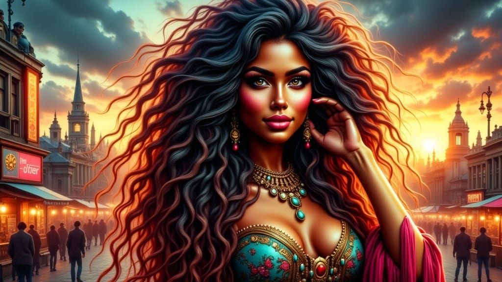 Surreal Cyberpunk Goddess with Golden Elegance