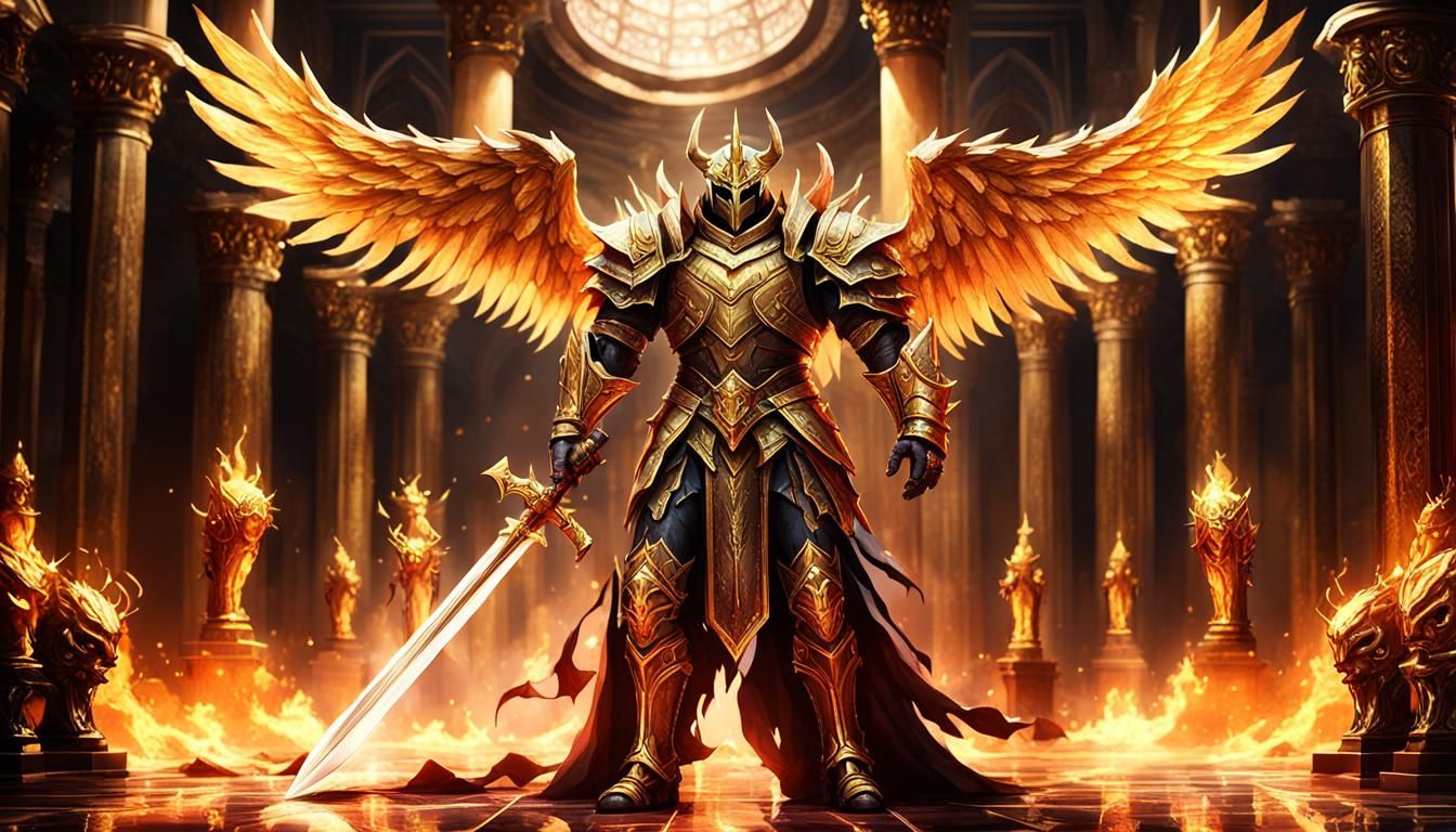 Ethereal God of War in Golden White Armor