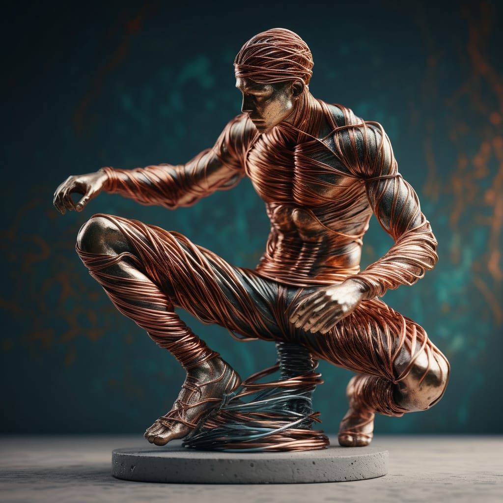 Wireframe Human Sculpture in Art Museum, Hyperrealistic Conc...