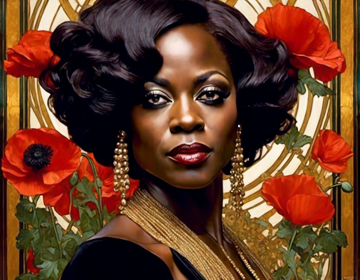Viola Davis in Vibrant Bohemian Landscape with Gardenias and...
