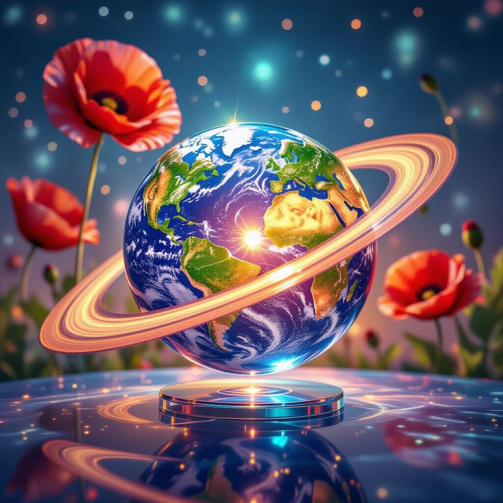 Psychedelic Earth Globe with Saturn Rings