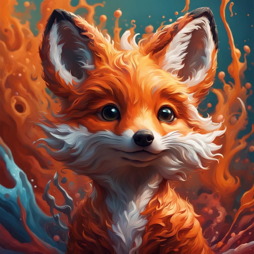 Vibrant Baby Fox with Whorls