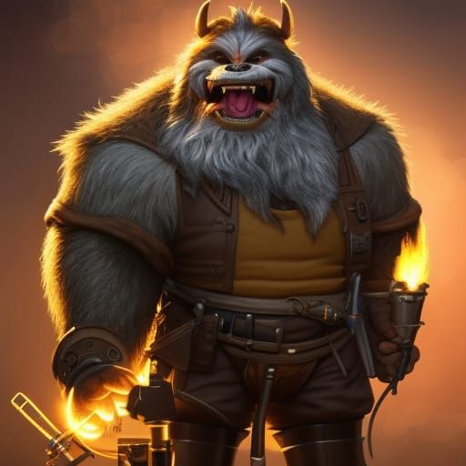 Vibrant Bugbear Artificer in Golden Hour