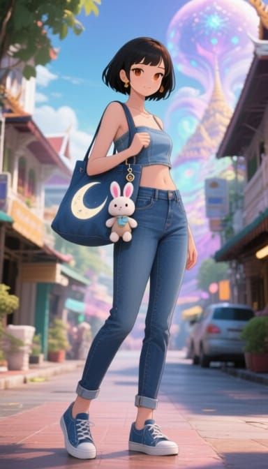 Denim Fashion in Vibrant 3D Anime Style