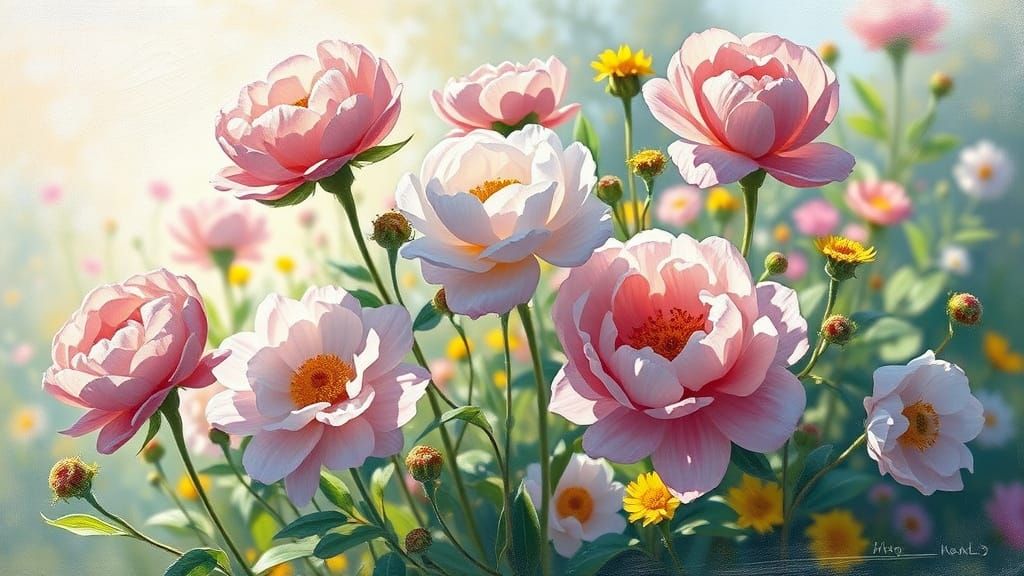 Impressionist Garden with Blooming Flowers