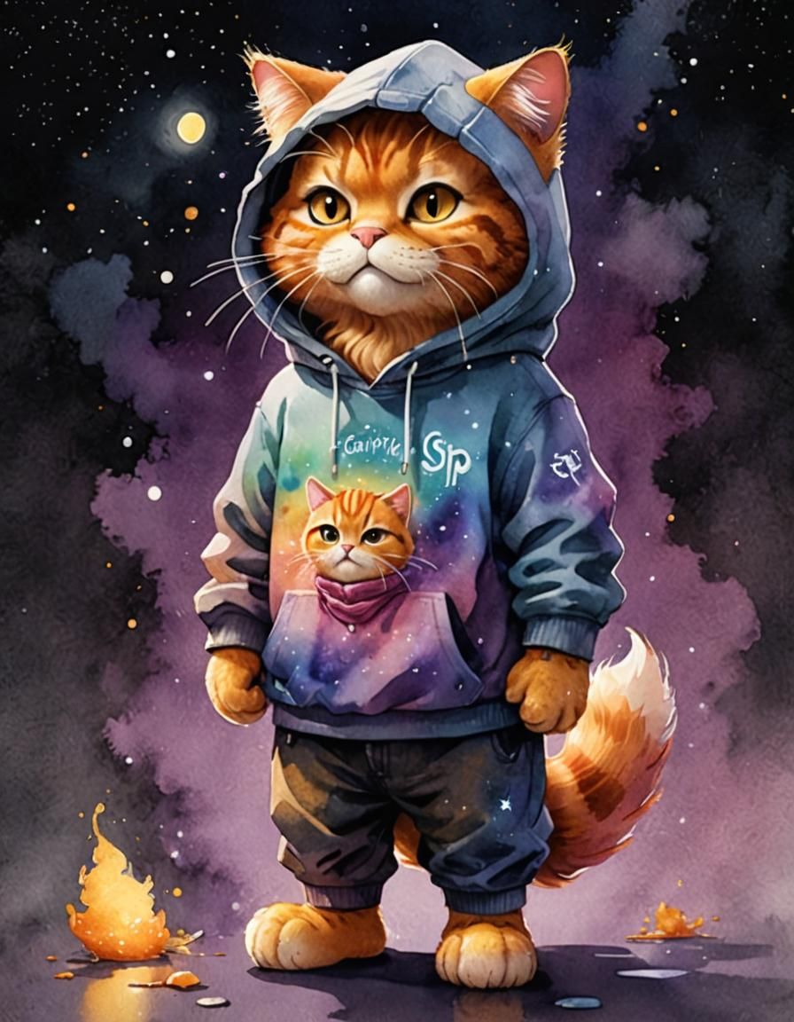 Whimsical Dark Fantasy Garfield in Warm Watercolor Style