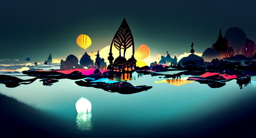 Ethereal Island Landscape in Vibrant Dark Colors