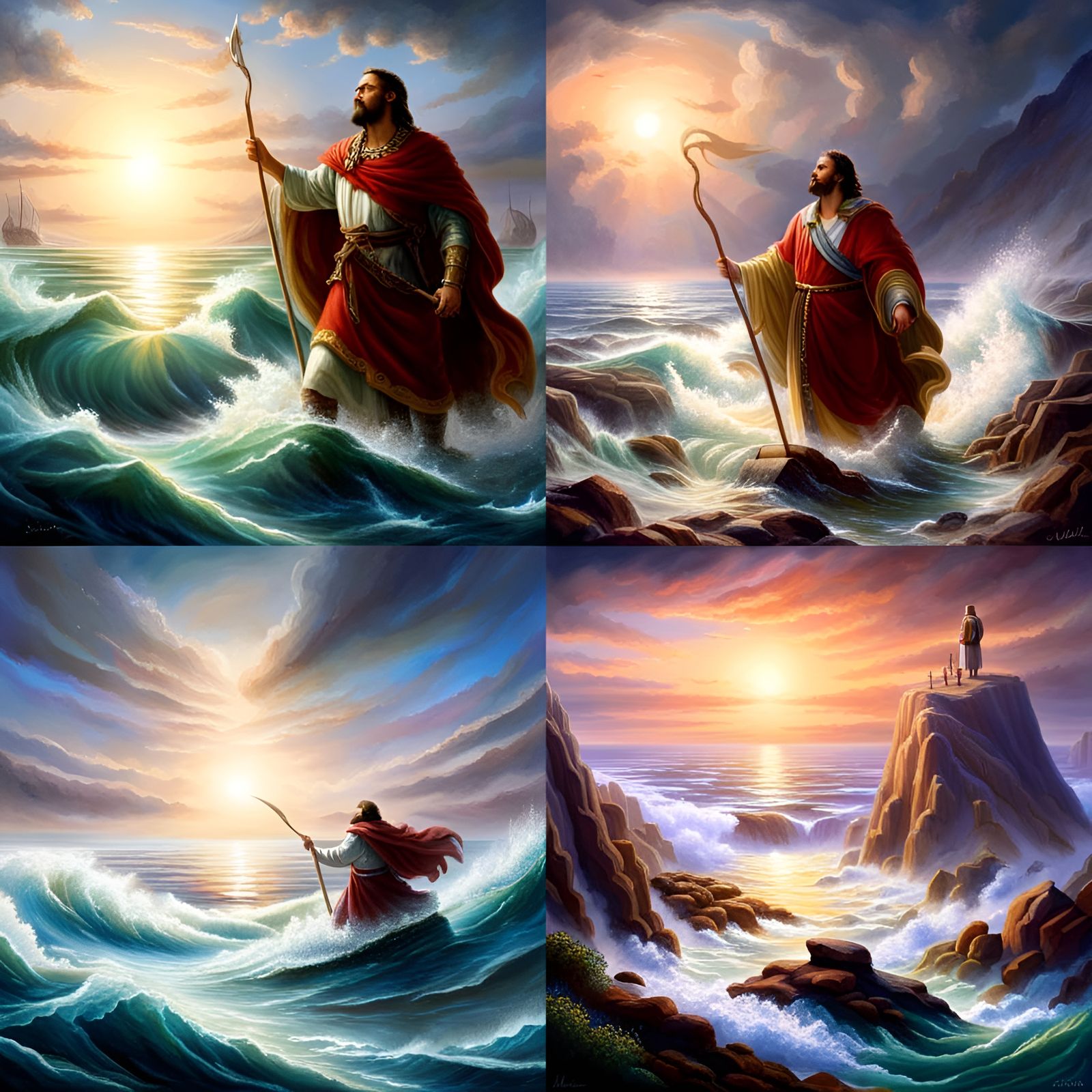 Biblical Scene of Moses Parting the Red Sea