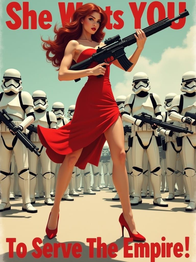 Glamorous Imperial Warrior Queen in Red Pin-Up Style