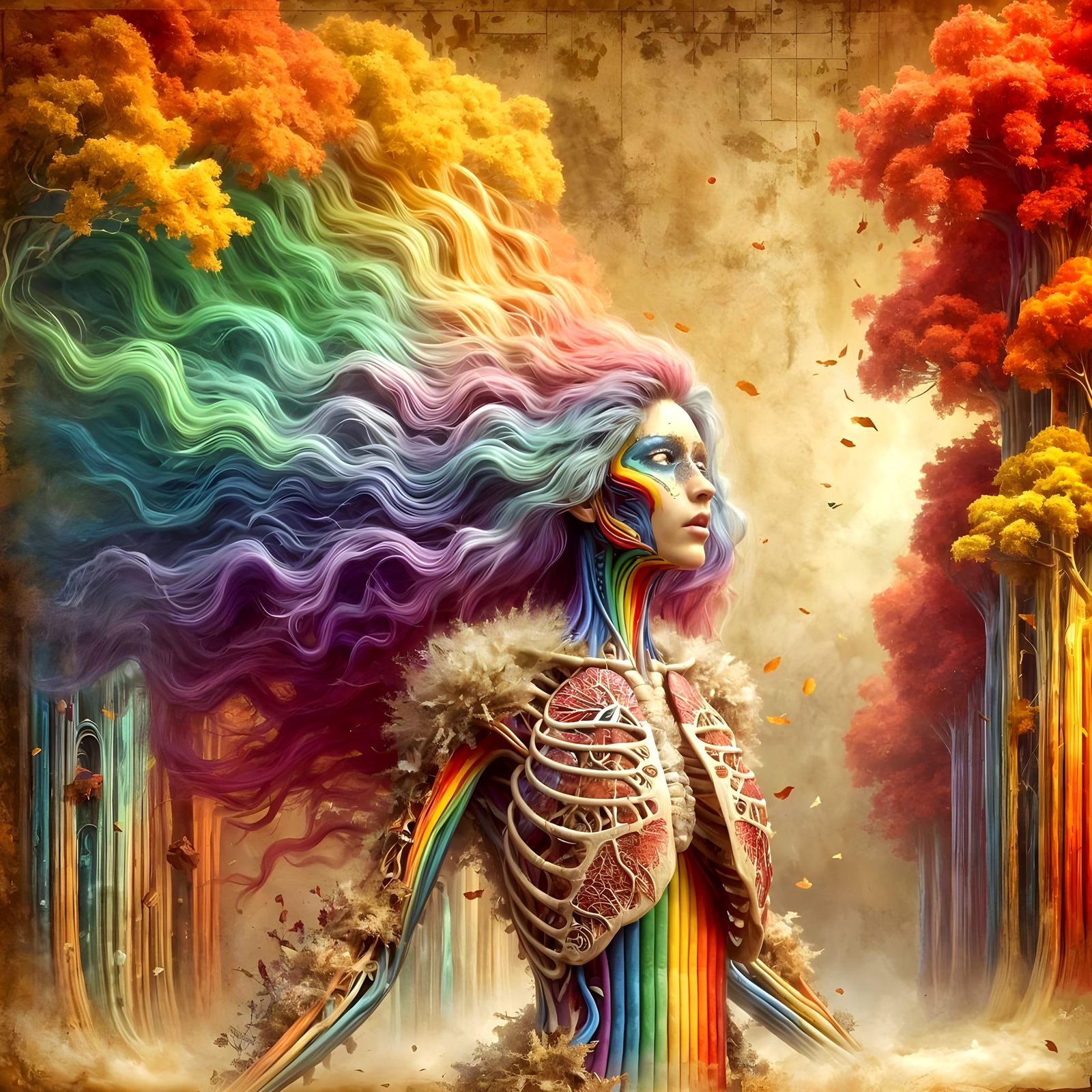 Fantastical Warrior in Rainbow Hued Lung Costume