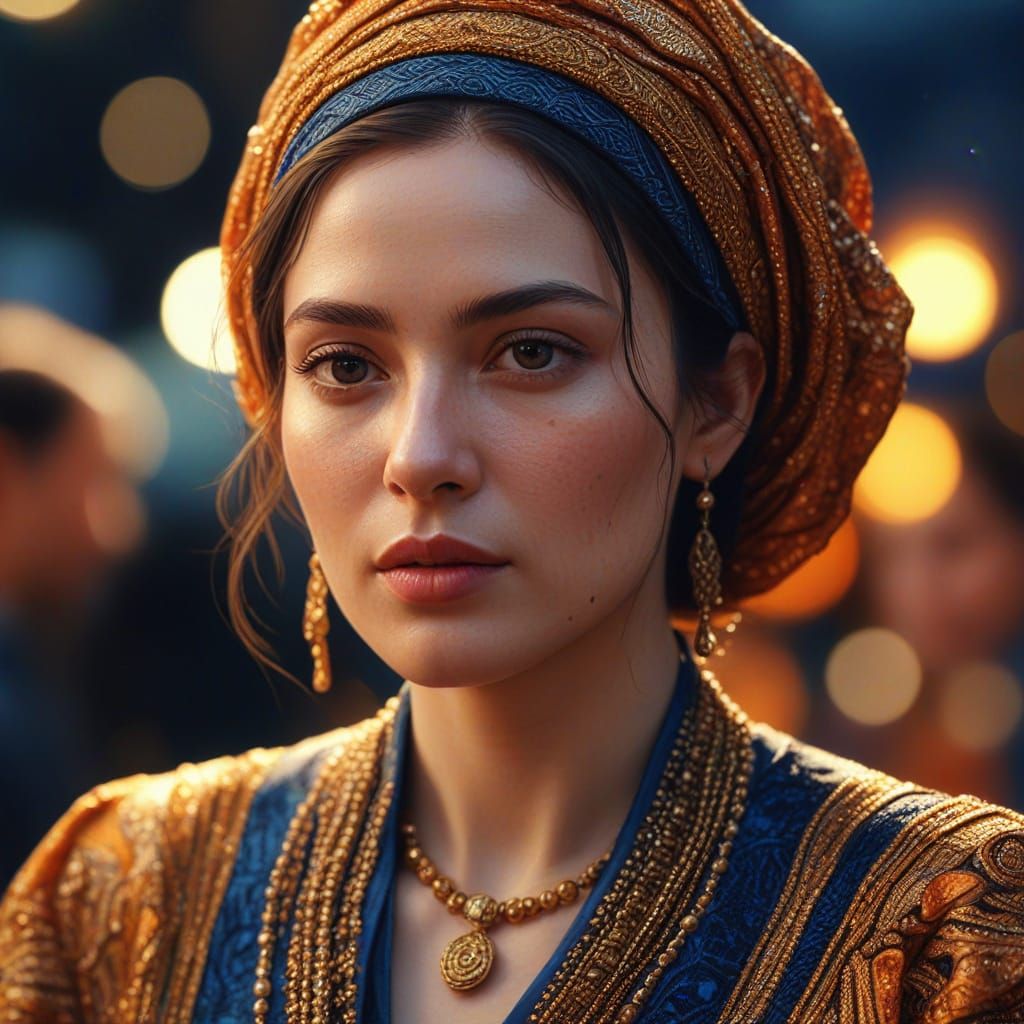 Woman in Intricate Clothing: Hyper-Realistic Oil Painting