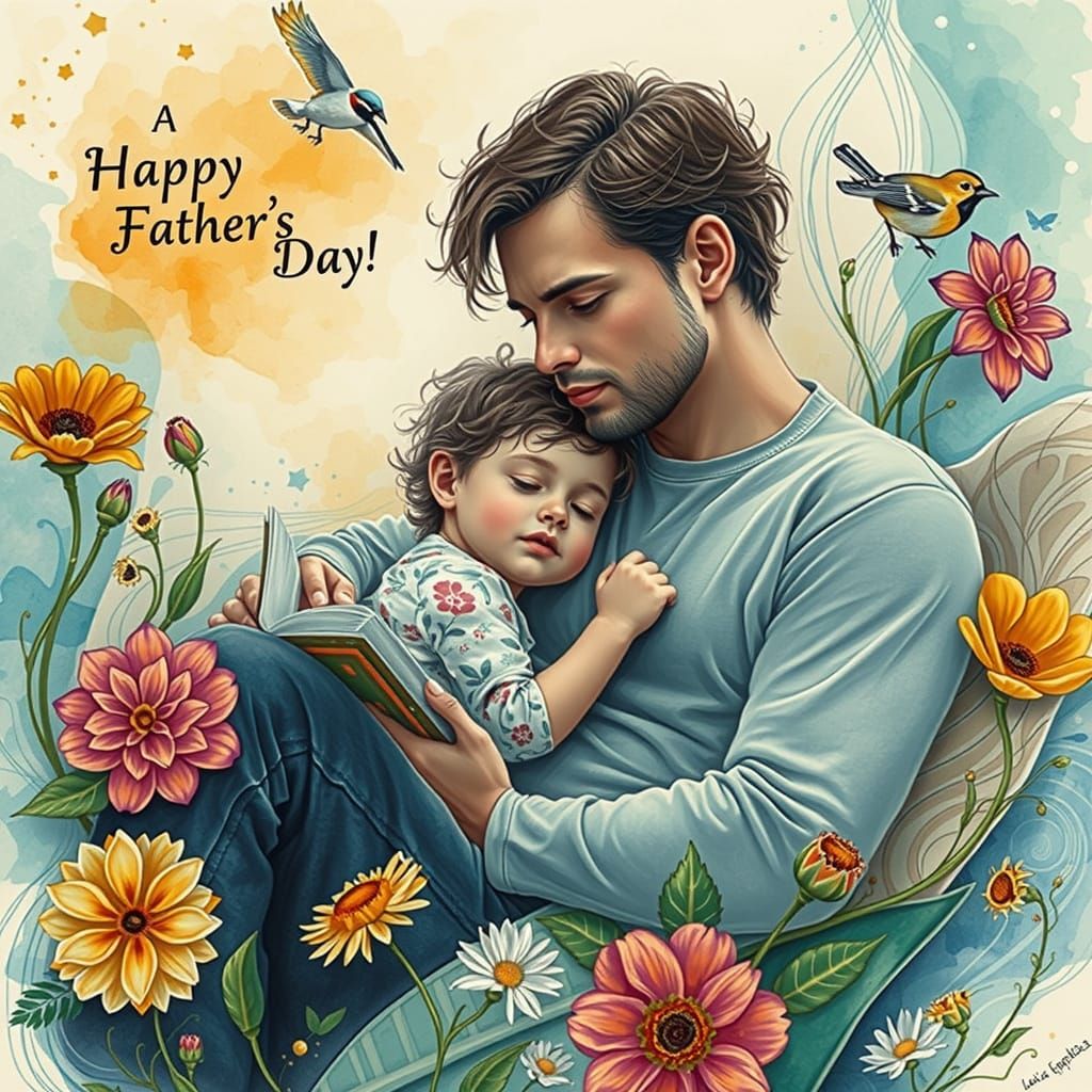 Father's Day Card: Bedtime Story in Vector Watercolor
