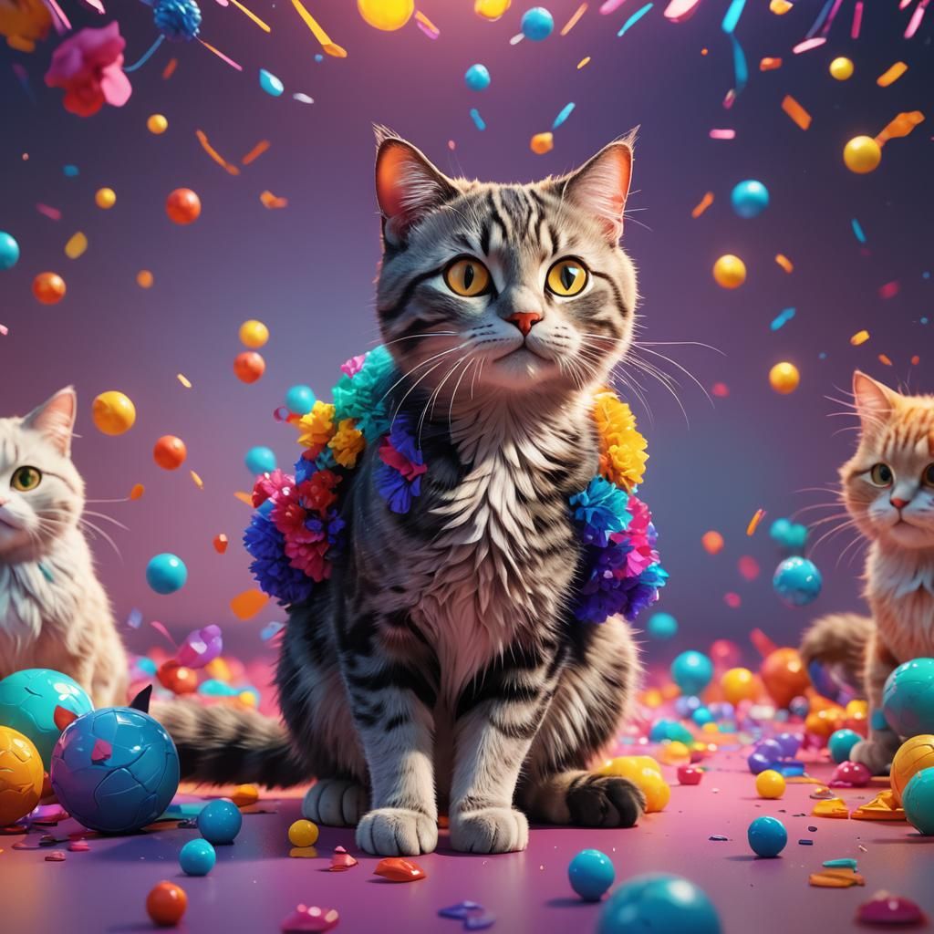 Vibrant Cat in Pixar Style 3D Art