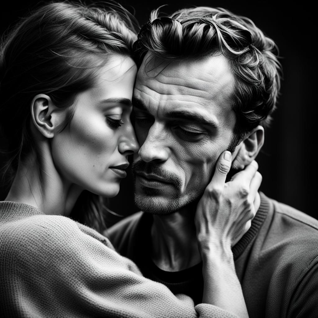 Intimate Black and White Portrait of Young Lovers