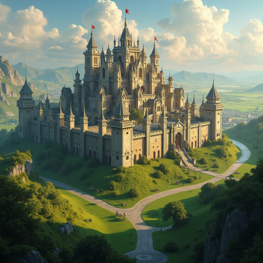 Medieval Fantasy Metropolis in Emerald Grassland