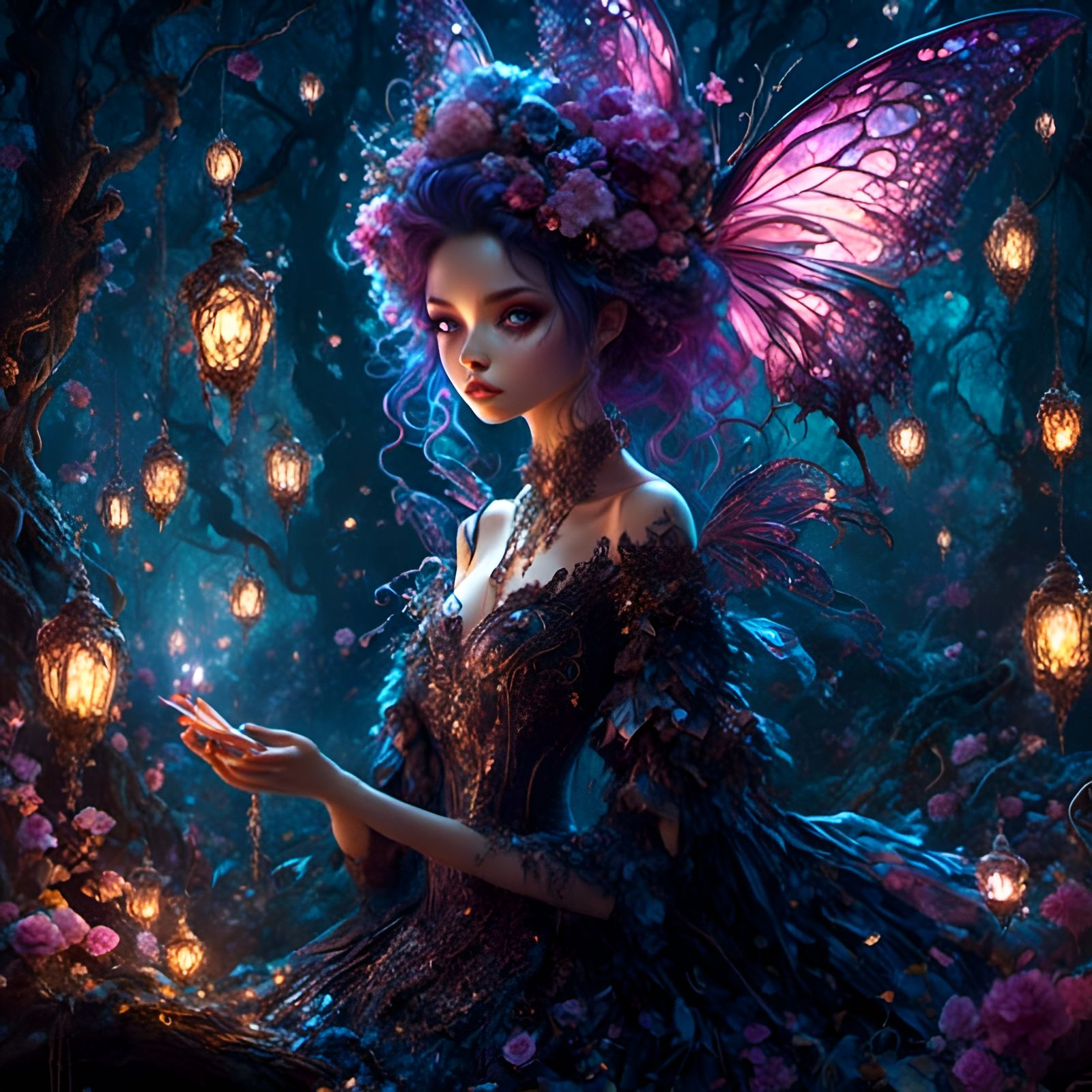 Emo Fairy in a Haunting Fairy Village Illustration