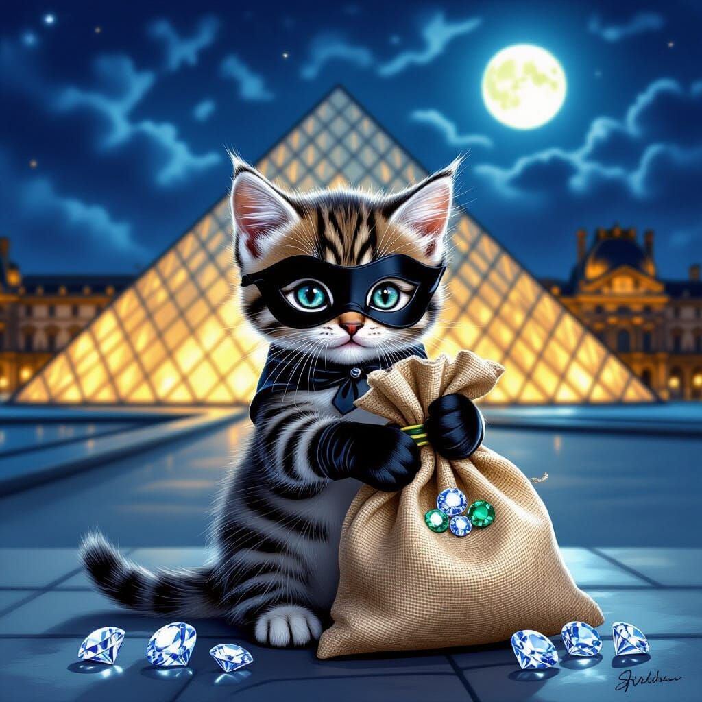 Cute Kitten Jewel Thief at the Louvre