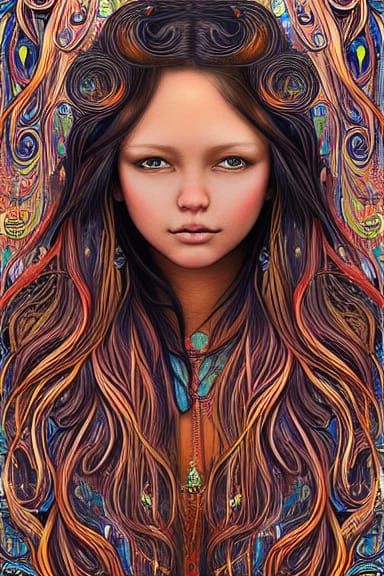 Beautiful Native American Bimbo in a Rainstorm, Digital Art